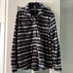 Eddie Bauer Fast Fleece button up Shirt Aztec pattern 2 front pockets oversized